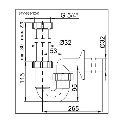 Трубчатый сифон для раковины/биде Styron STY-638-32-K (выпуск d32 мм, цвет хром)