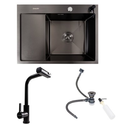 SET Valeso Handmade sink CM 65*50 R PVD black + mixer tap XK09B black