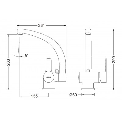 Смеситель для кухни с поворачивающимся и опускающимся изливом GENEBRE К8 (61900284566)