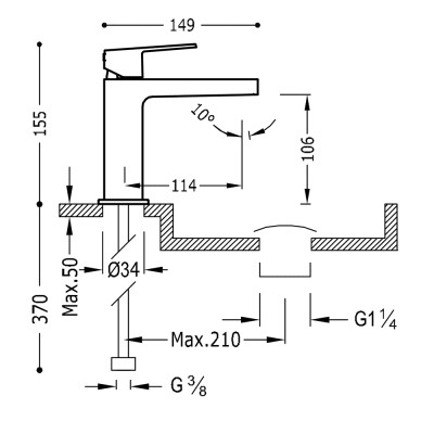 Смеситель для умывальника Tres PROJECT 21110301NM Смеситель для умывальника Tres PROJECT 21110301NM