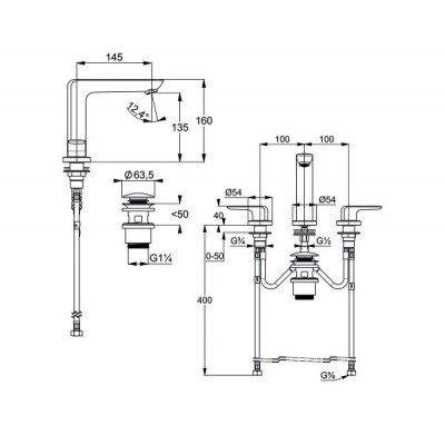 Смеситель для раковины на 3 отверстия KLUDI AMEO 413930575