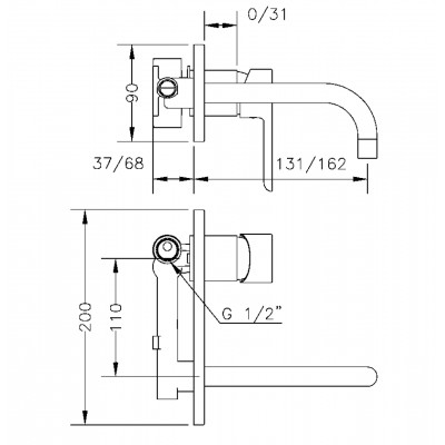 Смеситель для раковины скрытого монтажа Genebre Oslo Black (65131194166), излив 16см