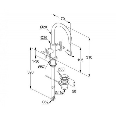 Смеситель для раковины KLUDI NOVA FONTE CLASSIC 201180520 Смеситель для раковины KLUDI NOVA FONTE CLASSIC 201180520