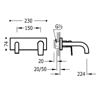 Смеситель для умывальника со стены для умывальника TRES PROJECT 21120002