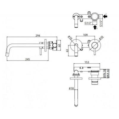 Настенный смеситель для раковины PAFFONI LIGHT LIG106NO70 Настенный смеситель для раковины PAFFONI LIGHT LIG106NO70