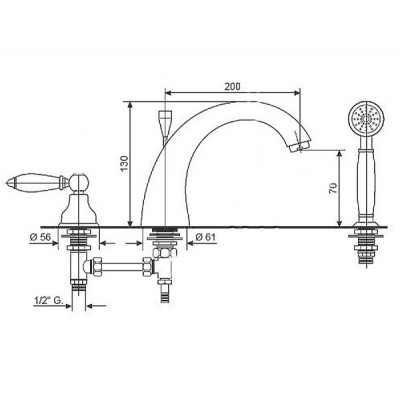 Смеситель для ванны Emmevi TIFFANY BR60120 врезной на 3 отверствия бронза