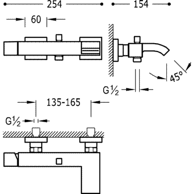 Смеситель для ванны Tres CUADRO 10717002 Смеситель для ванны Tres CUADRO 10717002