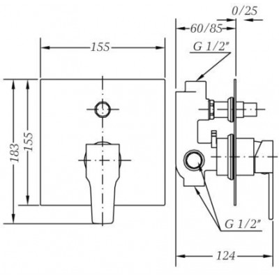Смеситель для ванны и душа GENEBRE Kenjo, встраеваемый, с переключателем (63116264566)