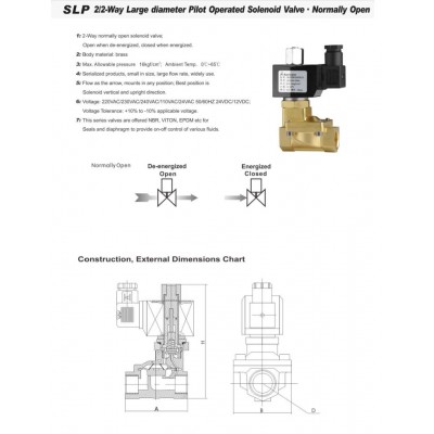 Нормально открытый соленоидный клапан косвенного действия 3/4 Sanlixin SLP2DF02E1E20 AC220V 0,5-13 bar Нормально открытый соленоидный клапан косвенного действия 3/4 Sanlixin SLP2DF02E1E20 AC220V 0,5-13 bar