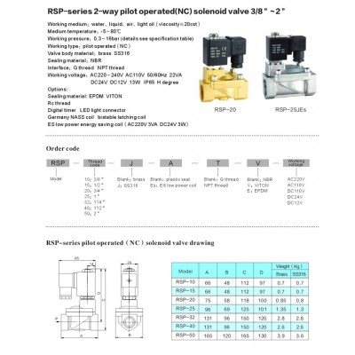 Нормально закрытый клапан косвенного действия 1/2 RSP-15-E-AC220V 0,3-16 bar