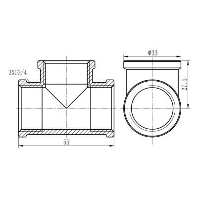 Тройник SD Forte 3/4" ВВ хром SF361H20