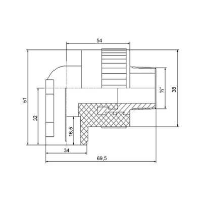 Уголок PPR Blue Ocean настенный с креплением 25х1/2", 90° НР Уголок PPR Blue Ocean настенный с креплением 25х1/2", 90° НР