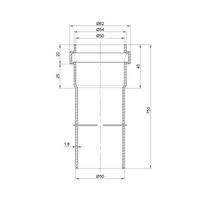 Труба PPR канализационная TA Sewage 50х1,8, 0,75 м