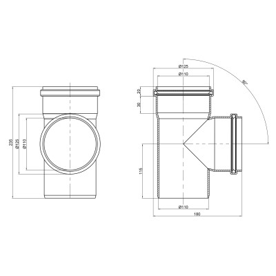 Тройник ПВХ канализационный 110, 90° Тройник ПВХ канализационный 110, 90°
