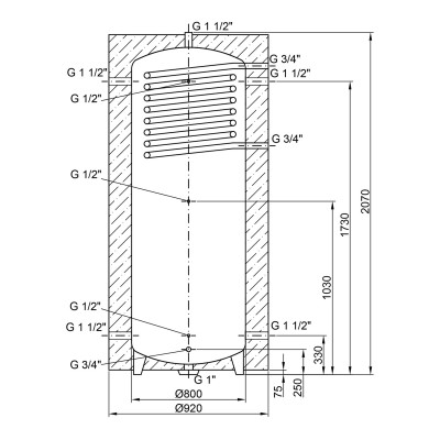 Теплоаккумулятор Thermo Alliance TAI-10 750 с теплообменником 1,4 кв. м с изоляцией 60 мм