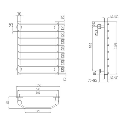 Полотенцесушитель водяной Lidz Trapezium (CRM) D38/25 500x1200 P8 Полотенцесушитель водяной Lidz Trapezium (CRM) D38/25 500x1200 P8