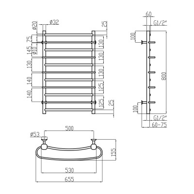 Полотенцесушитель водяной Lidz Standard (CRM) РЛС D32/20х1/2" 500x800 P5 Полотенцесушитель водяной Lidz Standard (CRM) РЛС D32/20х1/2" 500x800 P5