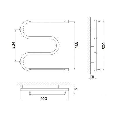 Полотенцесушитель водяной Змеевик D 32х1" 50х40 с полотенцедержателем Полотенцесушитель водяной Змеевик D 32х1" 50х40 с полотенцедержателем