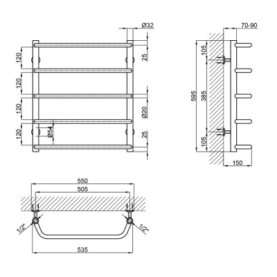 Полотенцесушитель водяной Lidz Standard (CRM) D32/20х1/2" 500x600 P5 Полотенцесушитель водяной Lidz Standard (CRM) D32/20х1/2" 500x600 P5