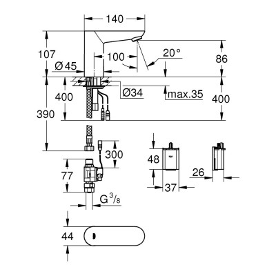 Кран для раковины бесконтактный Grohe Euroeco Cosmopolitan E 36271000