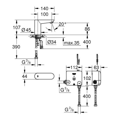 Кран для раковины бесконтактный Grohe Euroeco Cosmopolitan E 36384000