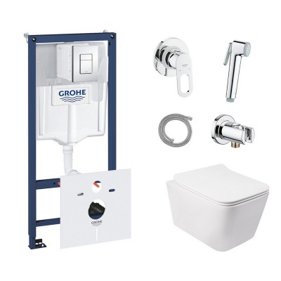 Комплект инсталляция Grohe Rapid SL 38827000 + унитаз с сиденьем Qtap Crow QT05335170W + набор для гигиенического душа Grohe BauLoop 111042