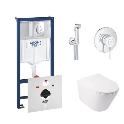 Комплект инсталляция Grohe Rapid SL 38721001 + унитаз с сиденьем Qtap Swan QT16335178W + набор для гигиенического душа Grohe BauClassic 2904800S