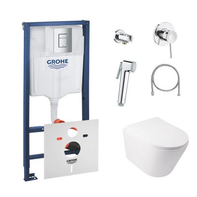 Комплект инсталляция Grohe Rapid SL 38772001 + унитаз с сиденьем Qtap Swan QT16335178W + набор для гигиенического душа Grohe BauClassic 111048