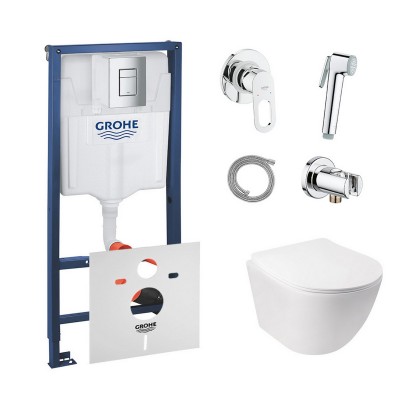 Комплект инсталляция Grohe Rapid SL 38772001 + унитаз с сиденьем Qtap Jay QT07335176W + набор для гигиенического душа Grohe BauLoop 111042