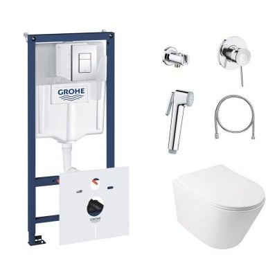 Комплект инсталляция Grohe Rapid SL 38827000 + унитаз с сиденьем Qtap Swan QT16335178W + набор для гигиенического душа Grohe BauClassic 111048