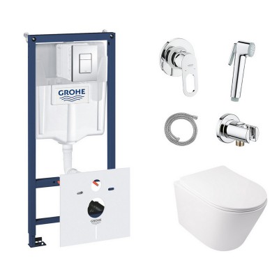 Комплект инсталляция Grohe Rapid SL 38827000 + унитаз с сиденьем Qtap Swan QT16335178W + набор для гигиенического душа Grohe BauLoop 111042