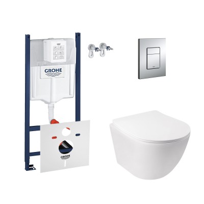 Набор инсталляция 4 в 1 Grohe Rapid SL 3884000G + унитаз с сиденьем Qtap Jay QT07335176W