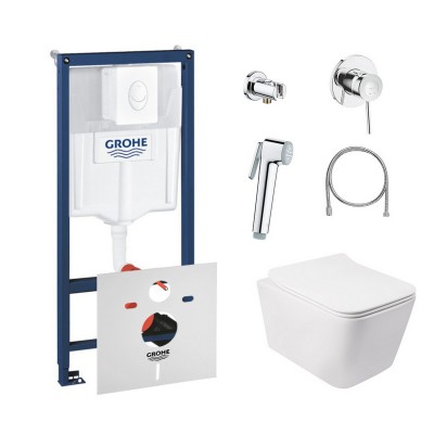 Комплект инсталляция Grohe Rapid SL 38722001 + унитаз с сиденьем Qtap Crow QT05335170W + набор для гигиенического душа Grohe BauClassic 111048