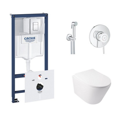 Комплект инсталляция Grohe Rapid SL 38827000 + унитаз с сиденьем Qtap Swan QT16335178W + набор для гигиенического душа Grohe BauClassic 2904800S