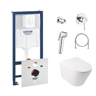 Комплект инсталляция Grohe Rapid SL 38722001 + унитаз с сиденьем Qtap Swan QT16335178W + набор для гигиенического душа Grohe BauClassic 111048