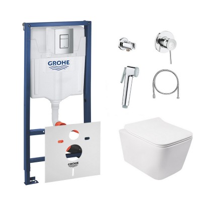 Комплект инсталляция Grohe Rapid SL 38772001 + унитаз с сиденьем Qtap Crow QT05335170W + набор для гигиенического душа Grohe BauClassic 111048