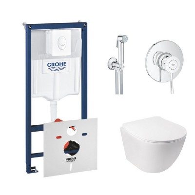 Комплект инсталляция Grohe Rapid SL 38722001 + унитаз с сиденьем Qtap Jay QT07335176W + набор для гигиенического душа Grohe BauClassic 2904800S