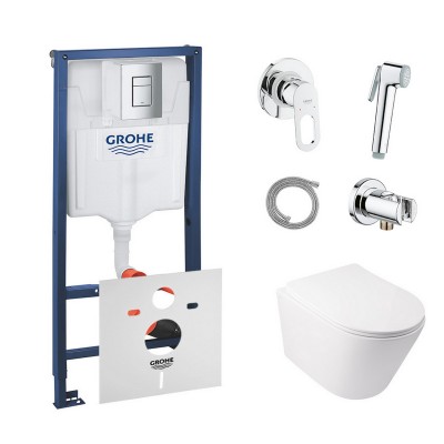 Комплект инсталляция Grohe Rapid SL 38772001 + унитаз с сиденьем Qtap Swan QT16335178W + набор для гигиенического душа Grohe BauLoop 111042