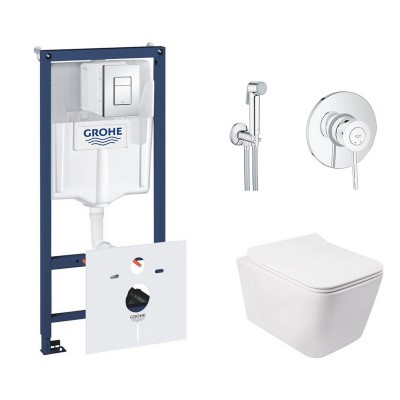 Комплект инсталляция Grohe Rapid SL 38827000 + унитаз с сиденьем Qtap Crow QT05335170W + набор для гигиенического душа Grohe BauClassic 2904800S