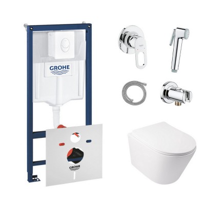 Комплект инсталляция Grohe Rapid SL 38722001 + унитаз с сиденьем Qtap Swan QT16335178W + набор для гигиенического душа Grohe BauLoop 111042