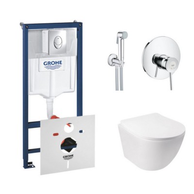 Комплект инсталляция Grohe Rapid SL 38721001 + унитаз с сиденьем Qtap Jay QT07335176W + набор для гигиенического душа Grohe BauClassic 2904800S