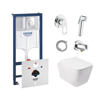 Комплект инсталляция Grohe Rapid SL 38721001 + унитаз с сиденьем Qtap Crow QT05335170W + набор для гигиенического душа Grohe BauLoop 111042