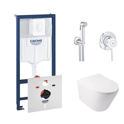 Комплект инсталляция Grohe Rapid SL 38722001 + унитаз с сиденьем Qtap Swan QT16335178W + набор для гигиенического душа Grohe BauClassic 2904800S