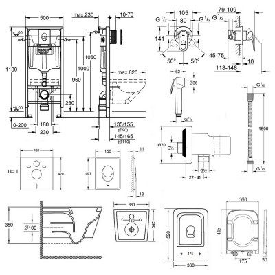 Комплект инсталляция Grohe Rapid SL 38721001 + унитаз с сиденьем Qtap Crow QT05335170W + набор для гигиенического душа Grohe BauLoop 111042 Комплект инсталляция Grohe Rapid SL 38721001 + унитаз с сиденьем Qtap Crow QT05335170W + набор для гигиенического душа Grohe BauLoop 111042
