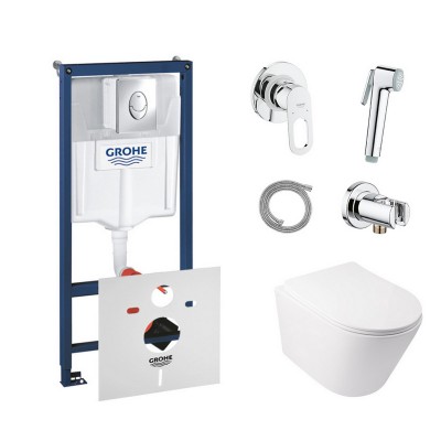 Комплект инсталляция Grohe Rapid SL 38721001 + унитаз с сиденьем Qtap Swan QT16335178W + набор для гигиенического душа Grohe BauLoop 111042