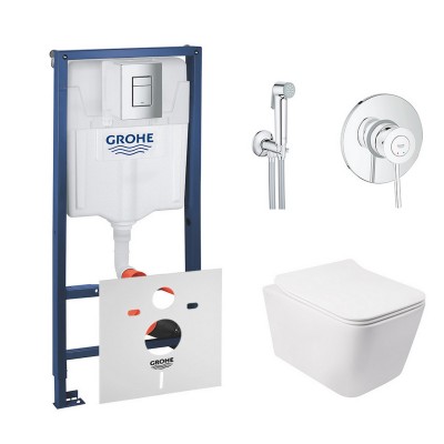 Комплект инсталляция Grohe Rapid SL 38772001 + унитаз с сиденьем Qtap Crow QT05335170W + набор для гигиенического душа Grohe BauClassic 2904800S