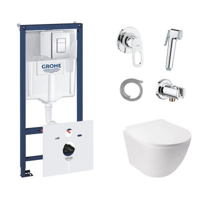 Комплект инсталляция Grohe Rapid SL 38827000 + унитаз с сиденьем Qtap Jay QT07335176W + набор для гигиенического душа Grohe BauLoop 111042