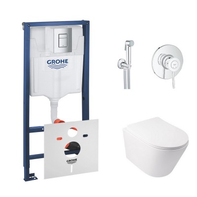 Комплект инсталляция Grohe Rapid SL 38772001 + унитаз с сиденьем Qtap Swan QT16335178W + набор для гигиенического душа Grohe BauClassic 2904800S