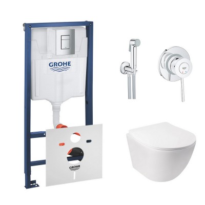 Комплект инсталляция Grohe Rapid SL 38772001 + унитаз с сиденьем Qtap Jay QT07335176W + набор для гигиенического душа Grohe BauClassic 2904800S