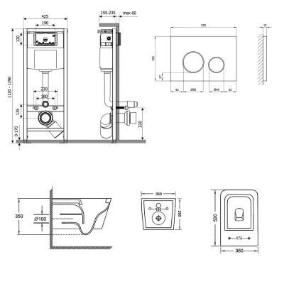 Набор Qtap инсталляция 3 в 1 Nest QT0133M425 + панель смыва QT0111M11112CRM + унитаз с сиденьем Crow QT05335170W